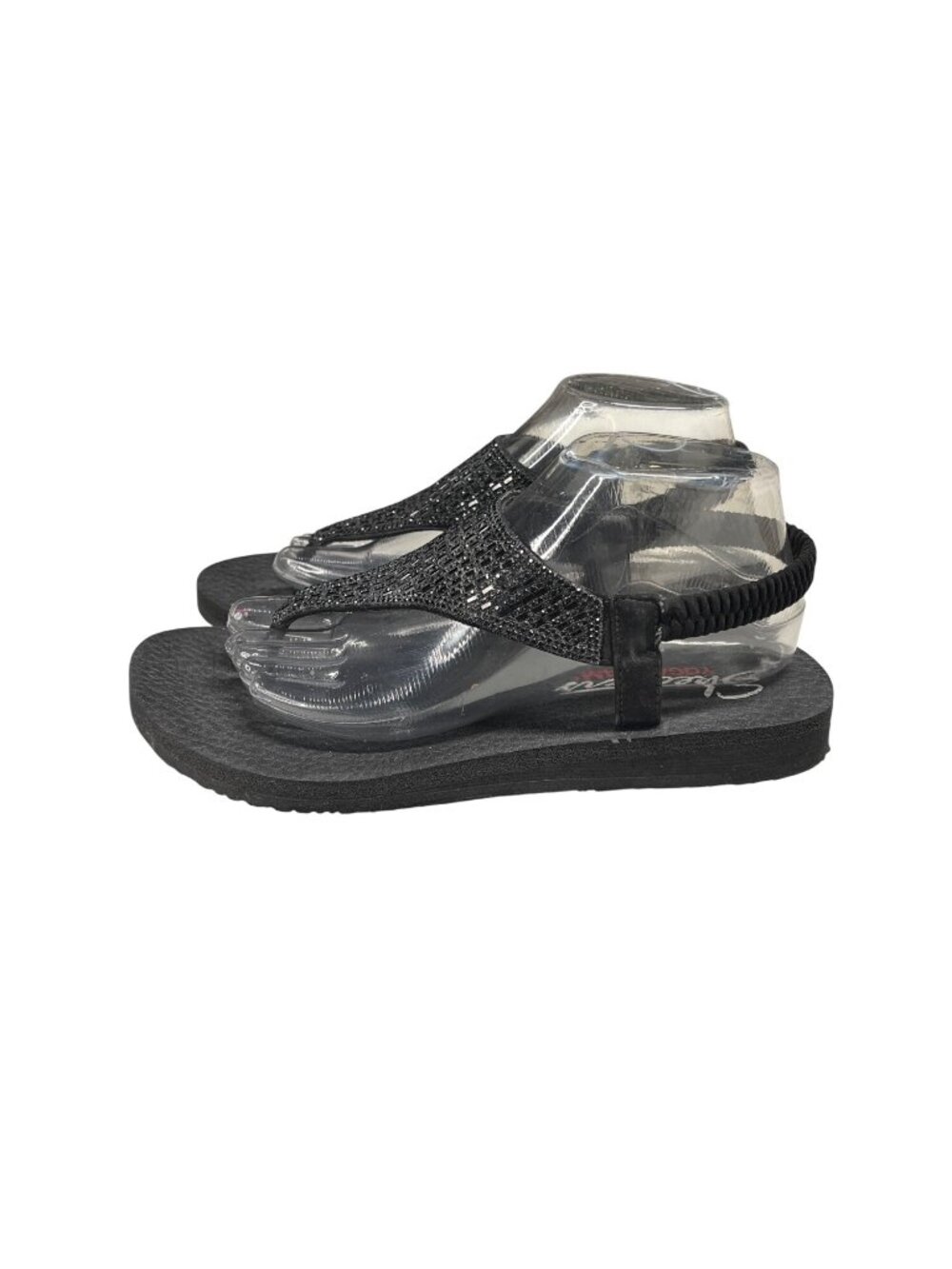 ***SOLD*** Skechers Yoga Foam Womens Black Rhinestone Sandals Size 9 Elastic